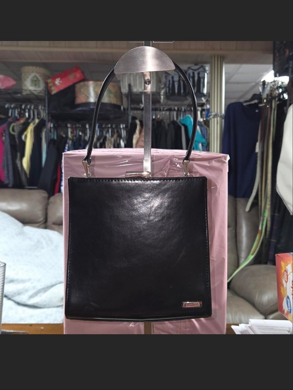Nine West Black Leather Square Shoulder Bag